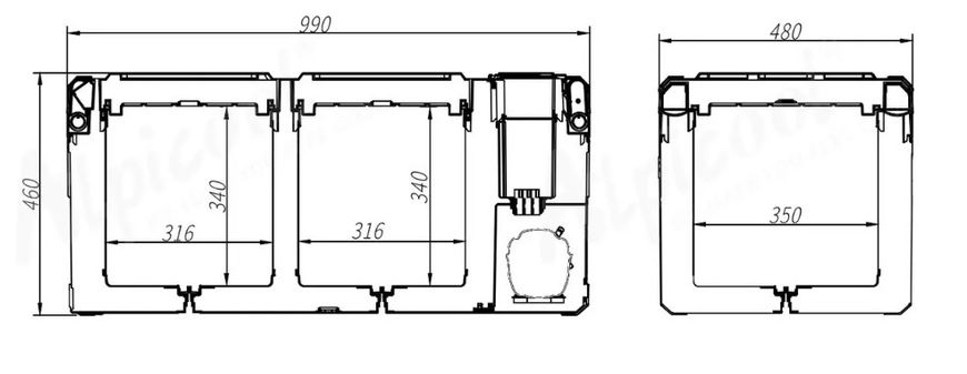 Автохолодильник компресорний Alpicool E75 двухкамерний 12/12/220 В, з батареєю 42 А/ч
